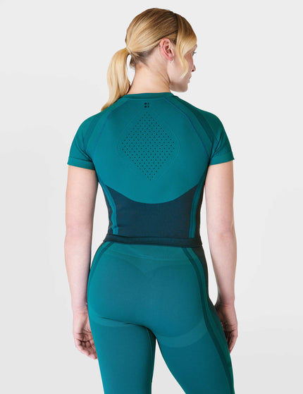 Sweaty Betty Silhouette Sculpt Seamless Short Sleeve Top - Reef Teal Blue/Navy Blueimage2- The Sports Edit